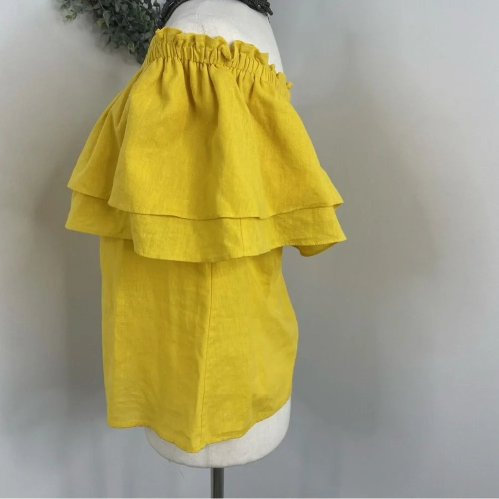 BCBG Yellow Off-Shoulder Ruffle Top - Picture 4 of 5